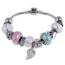 Load image into Gallery viewer, Pink Crystal Charm Silver Bracelet